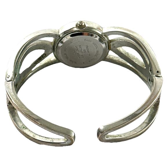 Vintage Silver-Tone Cuff Bracelet Watch with Rhinestones – Japan Movement Works - Picture 5 of 7